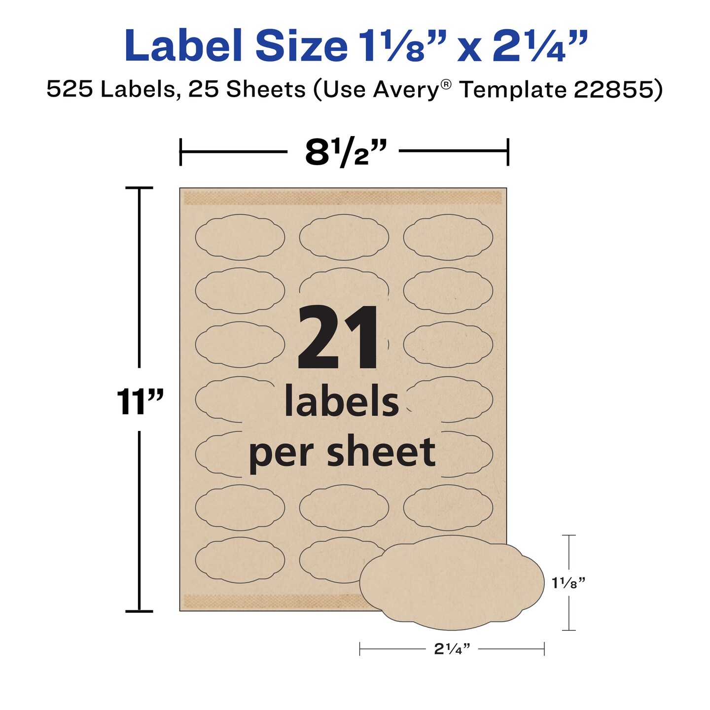 Avery Kraft Brown Scalloped Oval Labels with Sure Feed Technology, 1-1/8" x 2-1/4", Print to the Edge, Laser/Inkjet Printable Labels, 525 Total (22855)