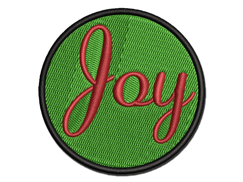 Joy Cursive Text Multi-Color Embroidered Iron-On or Hook &#x26; Loop Patch Applique
