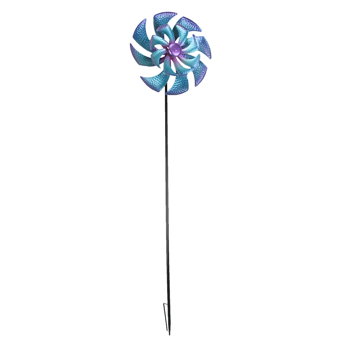 Purple and Blue Metal Wind Spinner Garden Stake Outdoor Kinetic Yard Art 45 Inch
