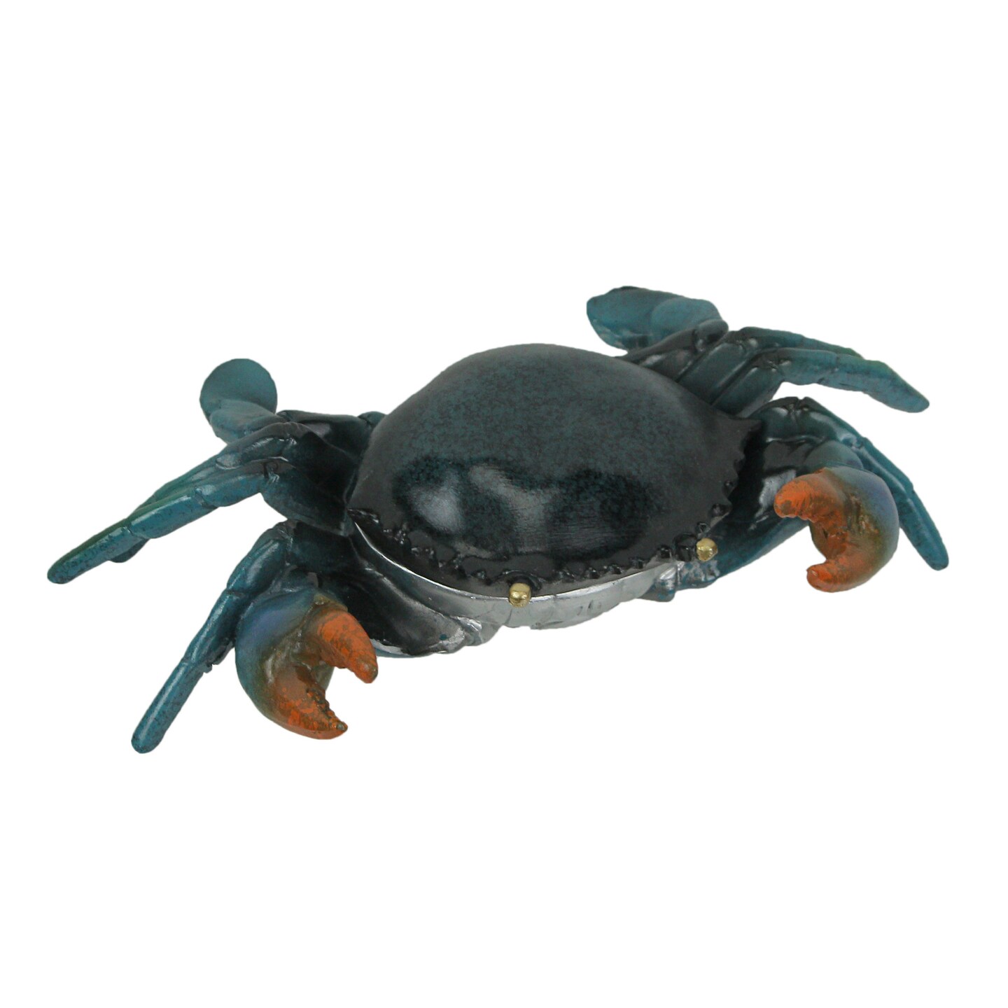 Hand Painted Metal Blue Crab Trinket Box With Hinged Lid 9.5 Inches Long