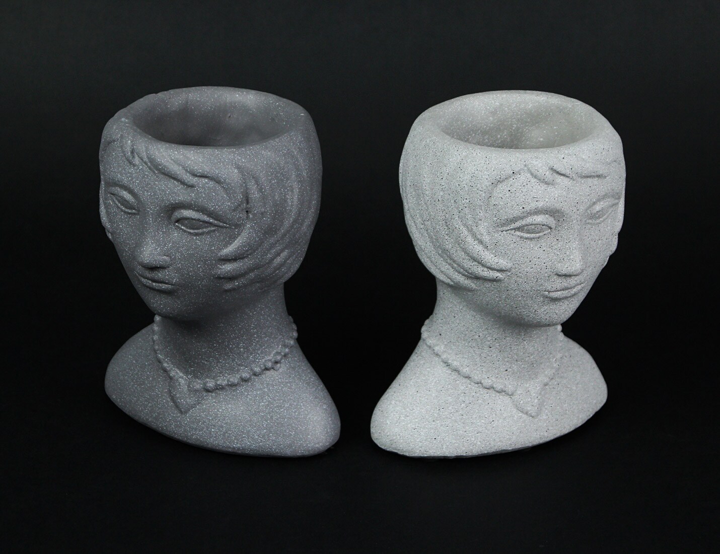 Roaring 20's Flapper Lady Gray Concrete Head Mini Planter 6 Inches Tall