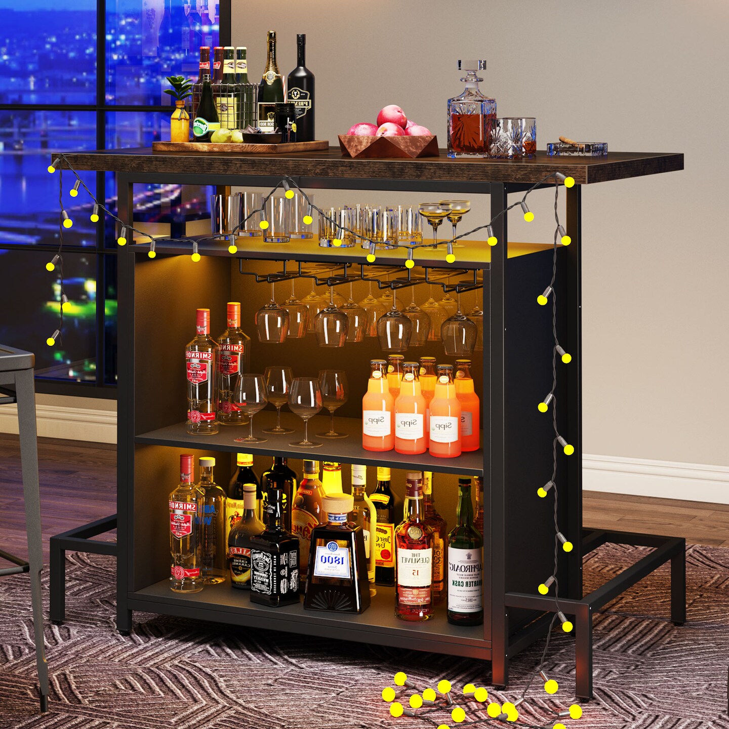 Tribesigns Industrial 3-Tier Home Bar Unit With Wine Storage And Glass Holder