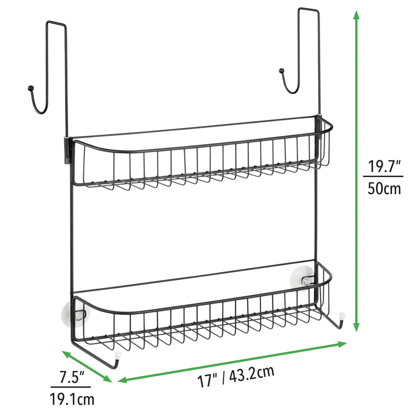 mDesign Metal Bathroom Over Door Hanging Shower Caddy, X-Wide