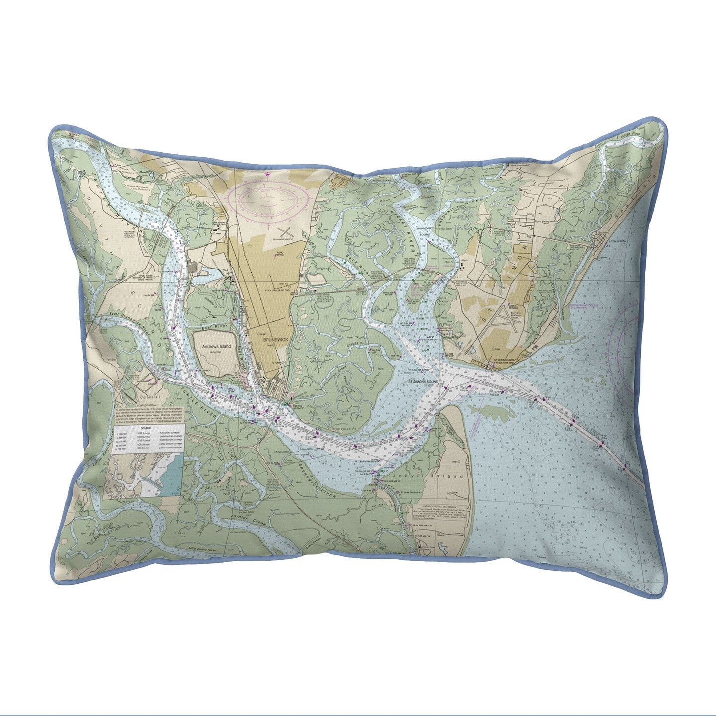 St Simons Sound Map Pillow 20x24 – Extra Large Zippered Pillow