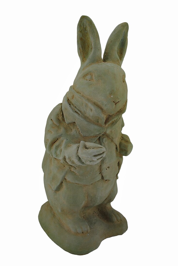 Alice in Wonderland White Rabbit Verdigris Finish Cement Statue 14 in.