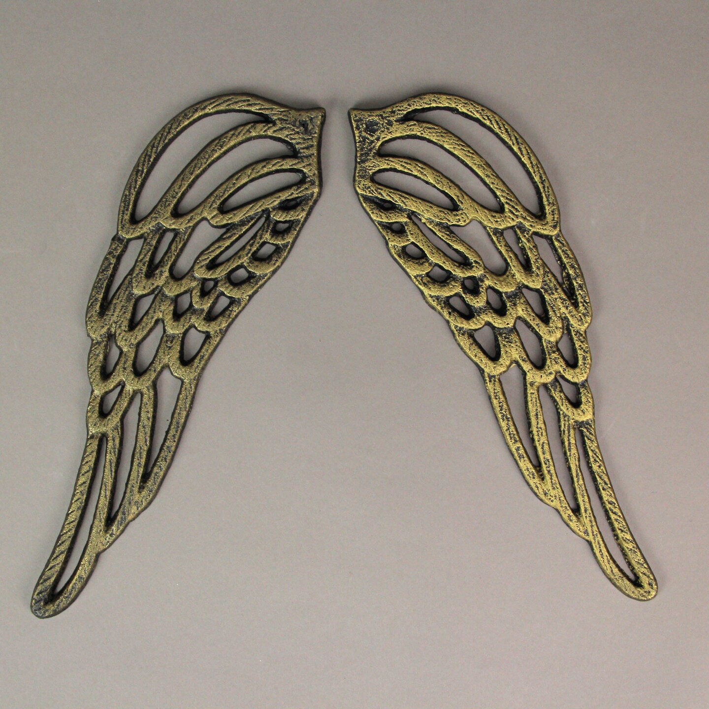 Antique Cast Iron Set of Angel Wings Wall Sculpture Rustic Home Decor Art