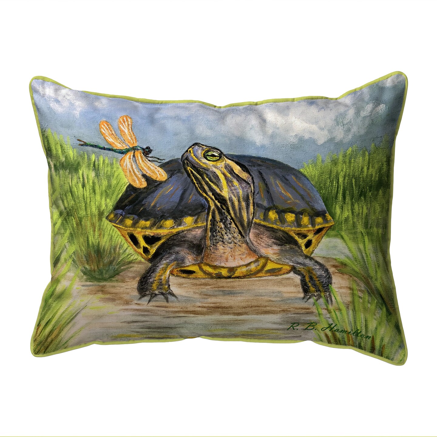 Betsy Drake Dragonfly to Turtle Large Indoor/Outdoor Pillow 16x20