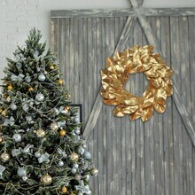 Gold Magnolia Leaf Christmas Wreath with Glitter Accents, 24&#x22; Holiday Door Decor, Indoor/Outdoor - 2024 Christmas Collection, Floral Home by Artificial Flowers