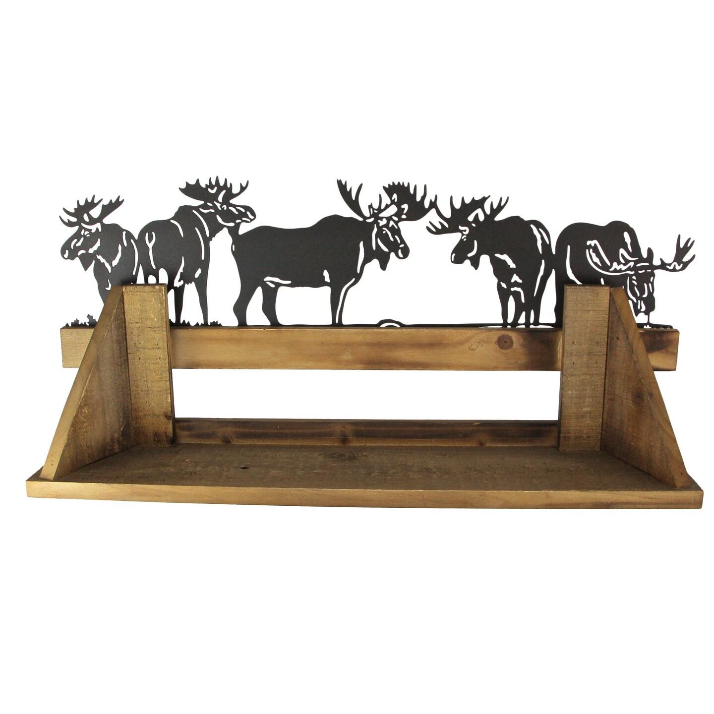 Rustic Wood Metal Moose Decorative Floating Shelf Wall Mounted Home Lodge Decor