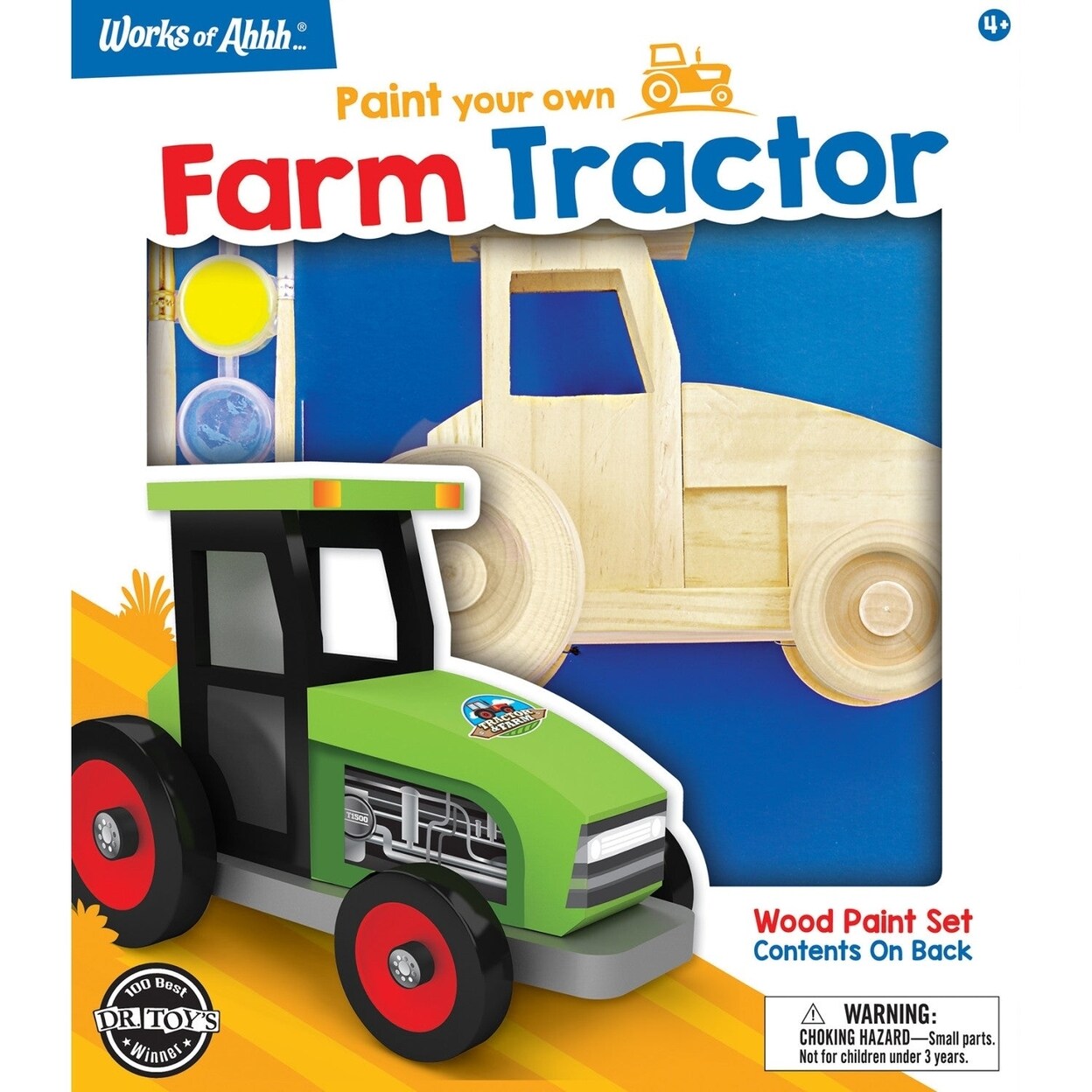 Farm Tractor Wood Craft And Paint Kit Real Wood Non-Toxic Paints For Kids