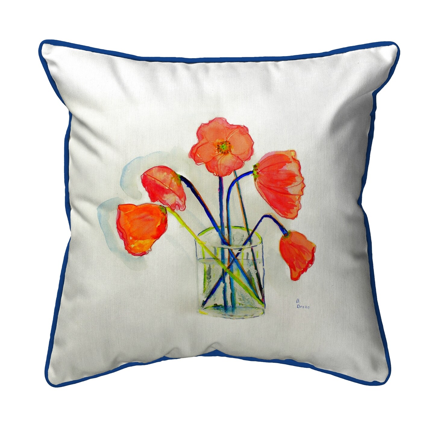 Betsy Drake Poppies in Vase Large Indoor/Outdoor Pillow 18x18