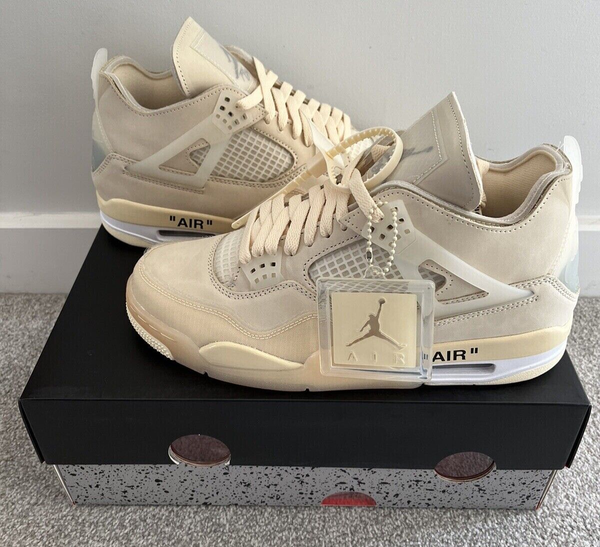 Off White x Air Jordan 4 Retro Sail Muslin White Black Sneakers for Men and Women MakerPlace by Michaels