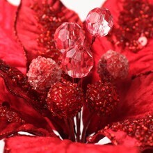 Set of 3: Vibrant Red Velvet Poinsettia Flower Stems | 11&#x22; Wide | 10 Lifelike Silk Petals | Festive Holiday Decor | Christmas Flowers | Home &#x26; Office Decor