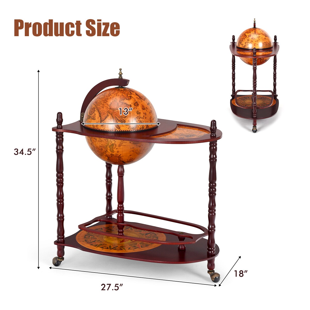 Vintage Globe Wine Stand Bottle Rack with Extra Shelf