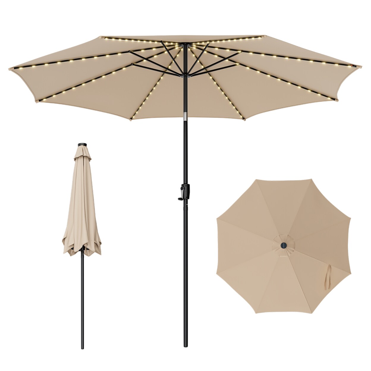 10Ft Solar Patio Umbrella 112 Led Lighted Umbrella Outdoor Table Market Umbrella