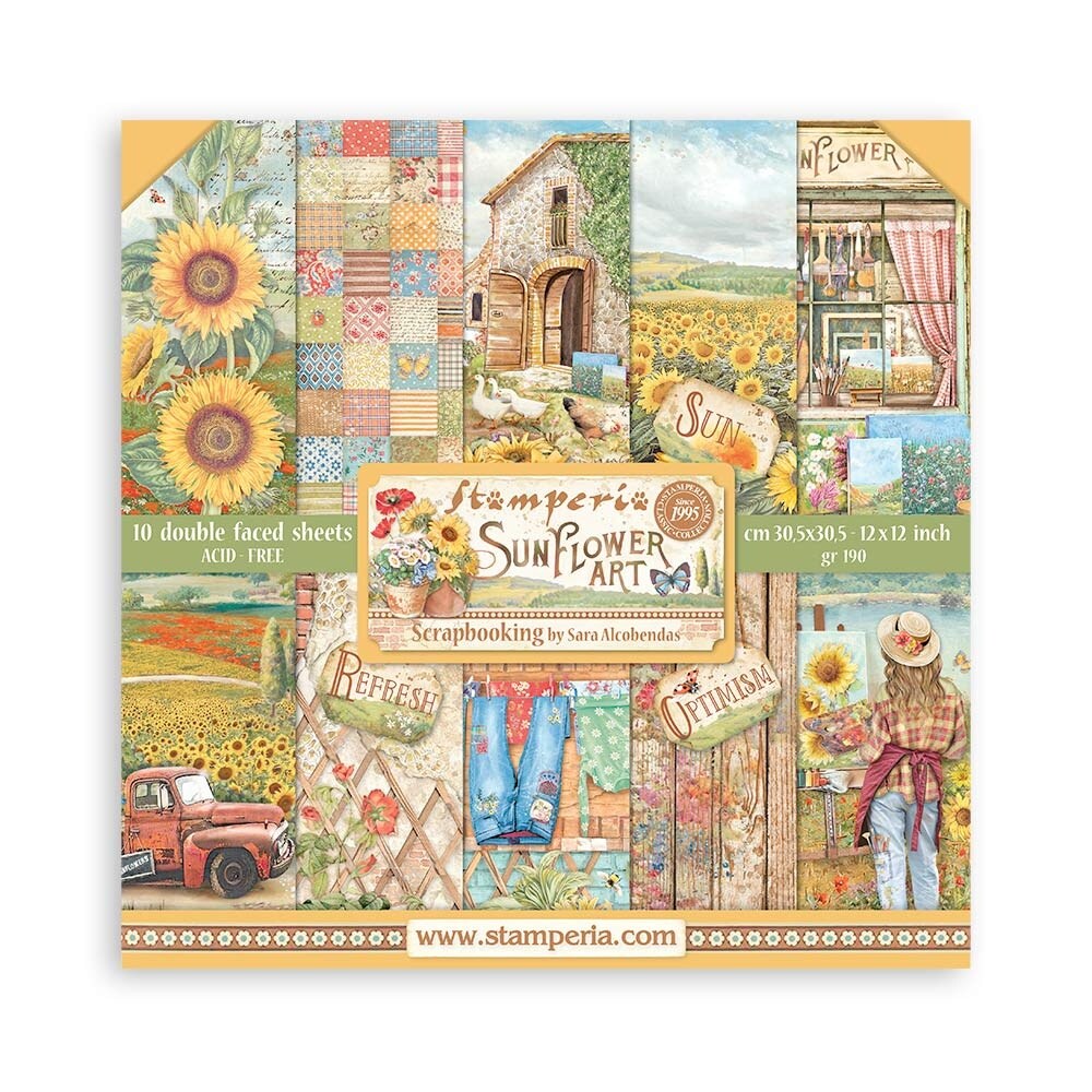Stamperia Double-Sided Paper Pad 12&#x22;X12&#x22; 10/Pkg-Sunflower Art
