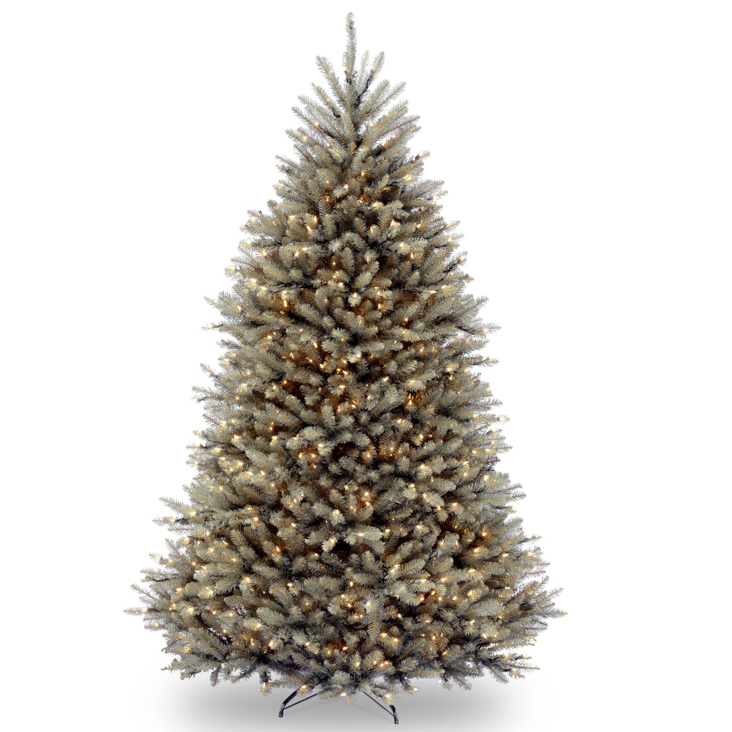 National Tree Company Pre-Lit Artificial Full Christmas Tree, Blue, Dunhill Fir, White Lights, Includes Stand, 7.5 Feet