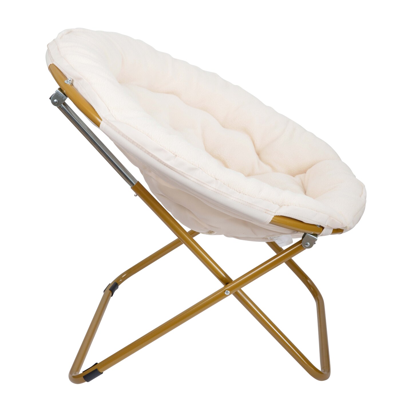 Emma and Oliver Ersa Oversize Folding Saucer Chair with Cozy Faux Fur Cushion and Metal Frame for Dorms, Bedrooms, Apartments and More