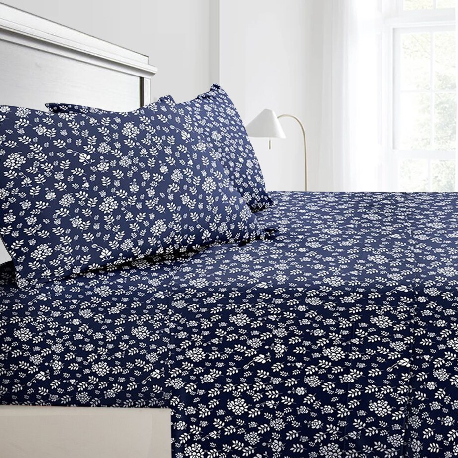 Lux Decor Collection Bed Sheets, 4 Piece Microfiber Deep Pocket Queen  Sheets Set - Floral, Navy Blue