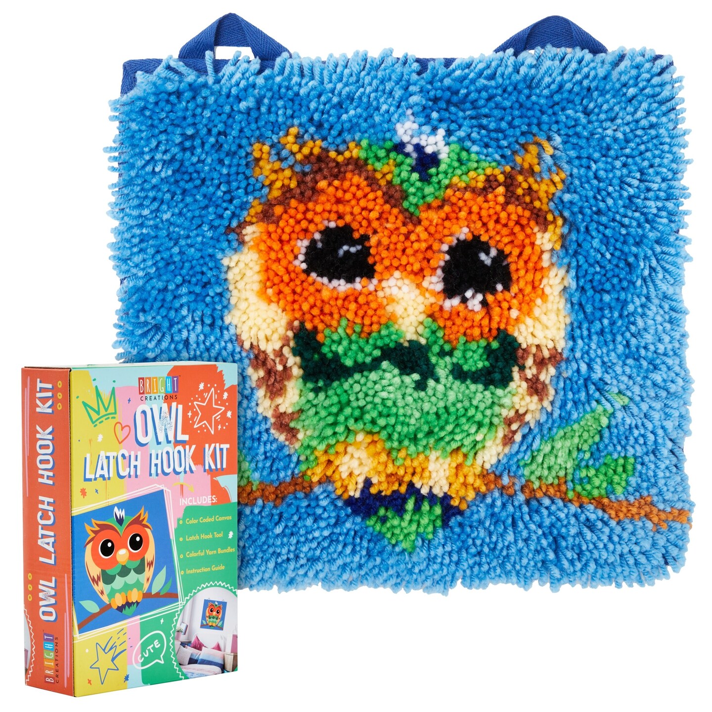 Mini Owl Latch Hook Rug Kit For Kids Crafts, Adults, and Beginners, DIY (12  x 11 In)