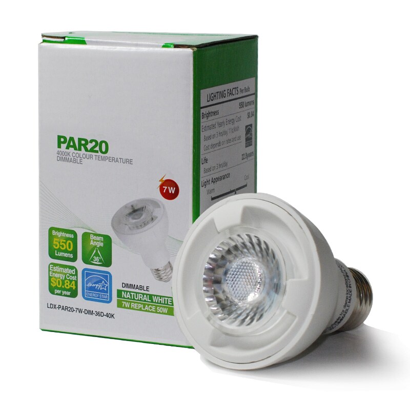 High Quality LED 7W 4000K PAR20 Waterproof Dimmable Cool White Bulb - 50w Equiv.