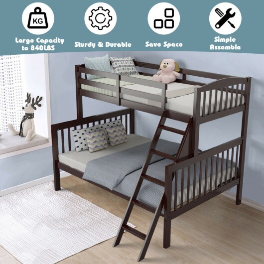 Twin Over Full Bunk Bed with Ladder and Guardrail