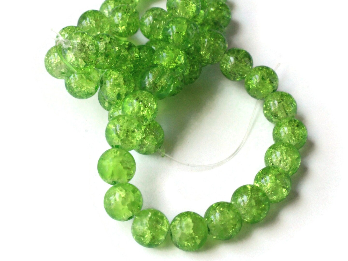 Light Green Crackle Glass 8mm Round Beads