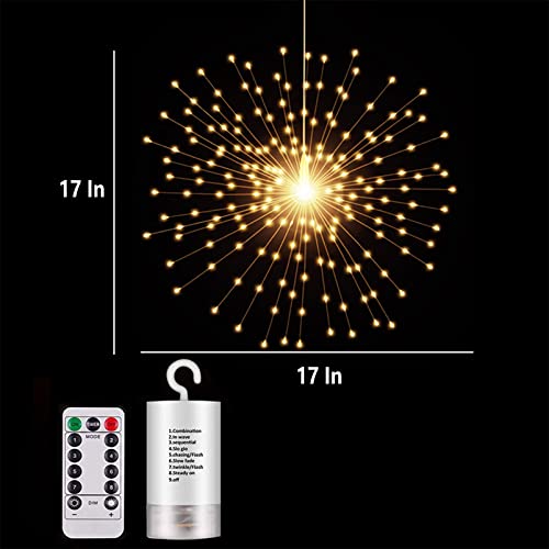 200LED Hanging Sphere Lights, Battery Operated Starburst 8 Modes Dimmable Remote Control, Waterproof Fairy Copper Wire Indoors Outdoors Christmas Decoration (Warm White)