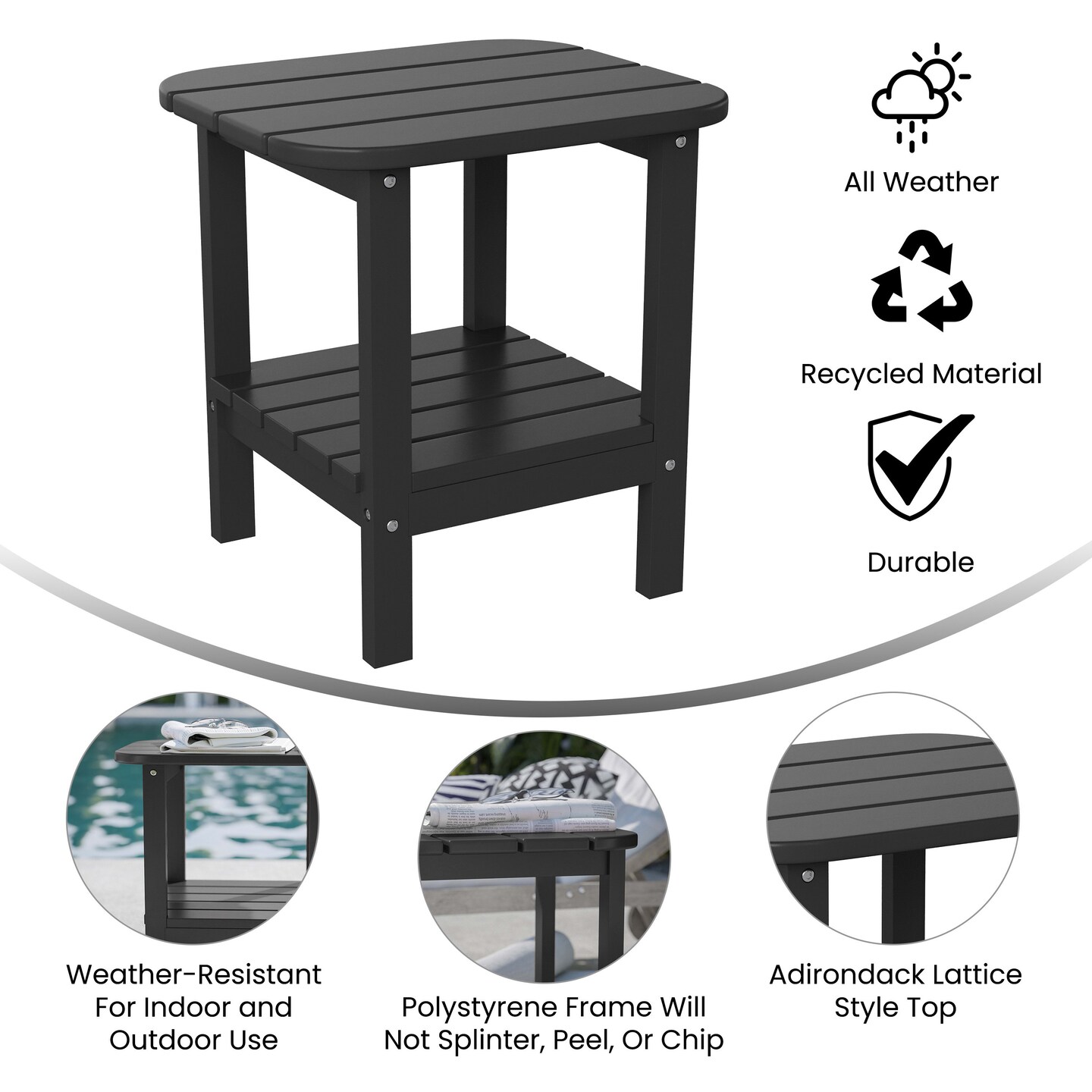 Merrick Lane Nassau 2-Tier Adirondack Side Table, All-Weather HDPE Indoor/Outdoor Accent Table