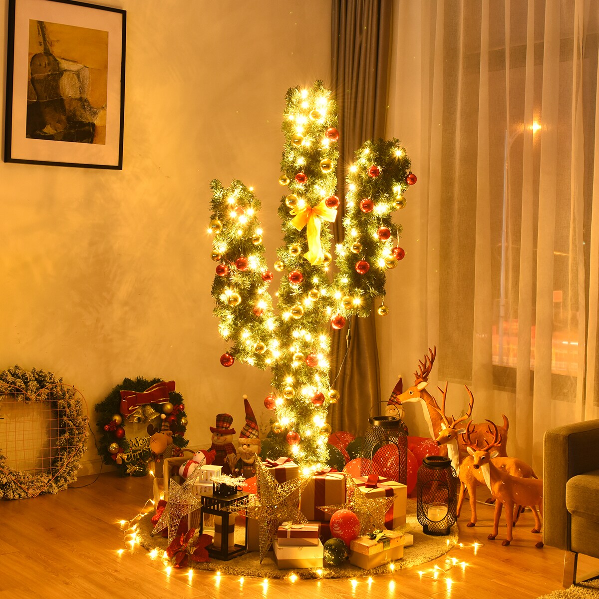 Artificial Cactus Christmas Tree with LED Lights Perfect for Holiday Season Decoration