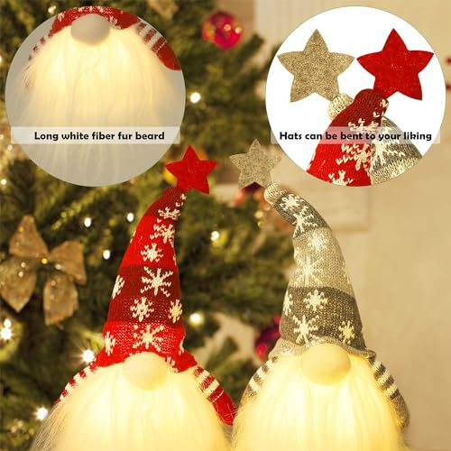 Juegoal 11&#x22; Lighted Christmas Gnome Santa, Light Up Elf Holiday Present, Battery Operated Winter Tabletop Christmas Decorations, 2 Set