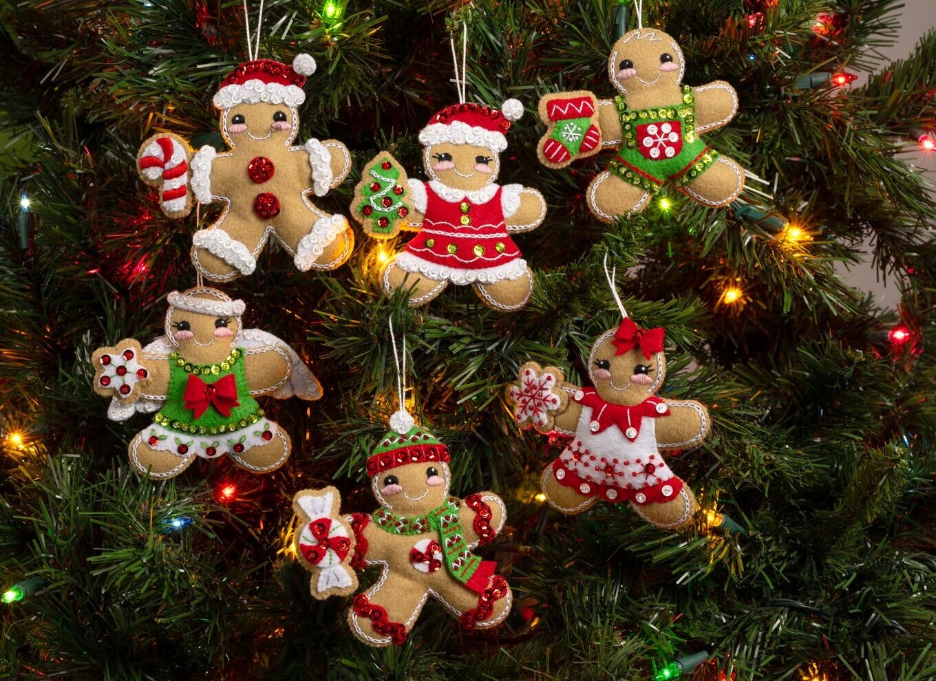 Bucilla Felt Ornaments Applique Kit Set Of 6-Dressed Up Gingerbread