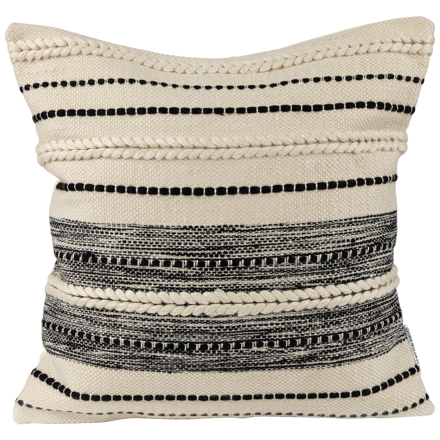 Northlight 20" Cream and Black Twisted Textured Block Handloom Woven Outdoor Square Throw Pillow
