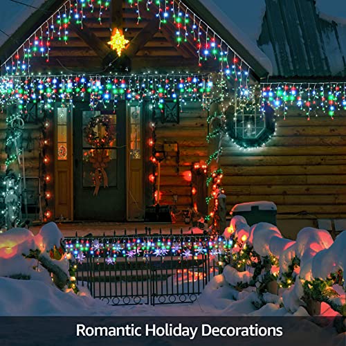 KiflyTooin Led Christmas Lights Outdoor Christmas Decorations Hanging Lights 400LED 8 Modes 75 Drops, Outdoor Indoor Fairy String Lights for Party, Holiday, Wedding Decorations (Red, White, Green)