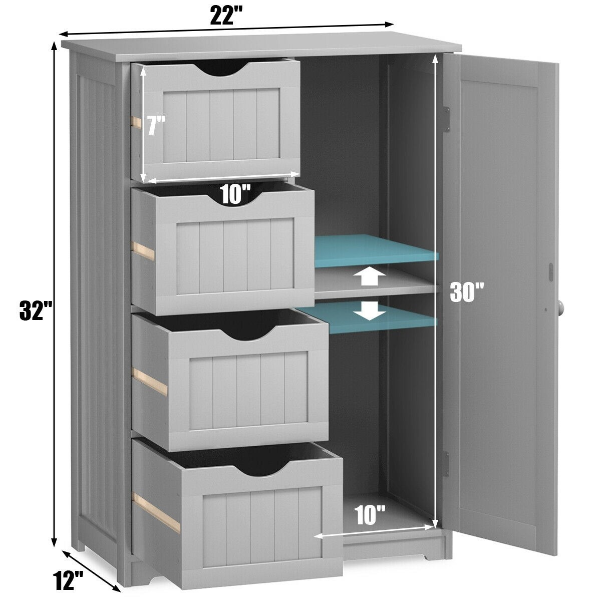 Modern MDF Storage Cabinet with 4 Drawers and Adjustable Shelf Ideal for Bathroom or Bedroom