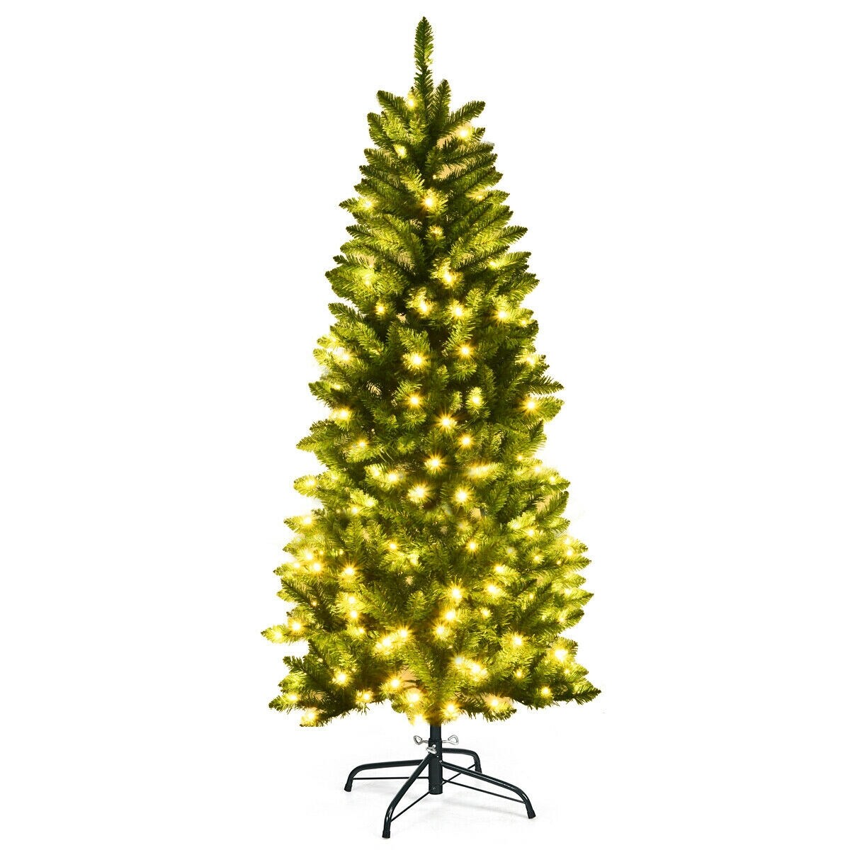 PVC Hinged Pre-lit Artificial Fir Pencil Christmas Tree with 150 Warm White