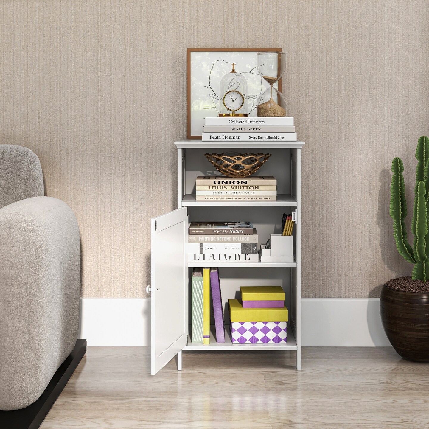 Bathroom Freestanding  Adjustable Shelf Floor Storage Cabinet