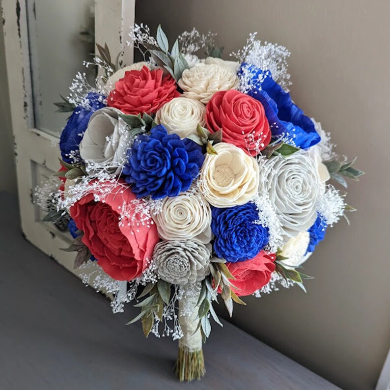 coral and royal blue wedding bouquets