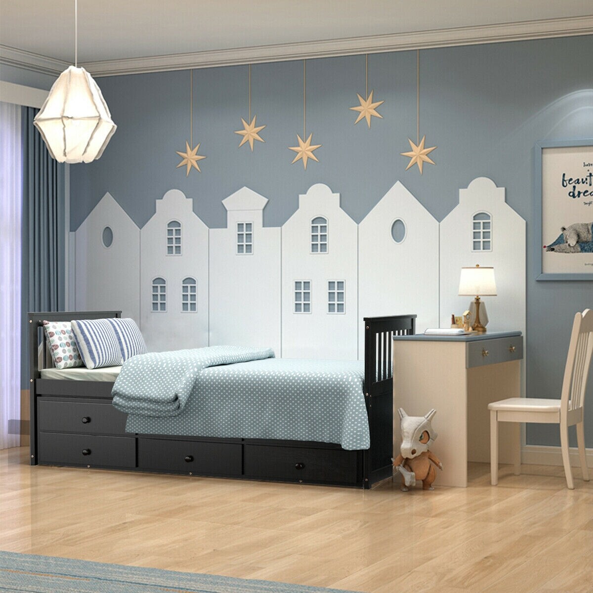 Twin Captain&#x27;s Bed with Trundle Bed with 3 Storage Drawers
