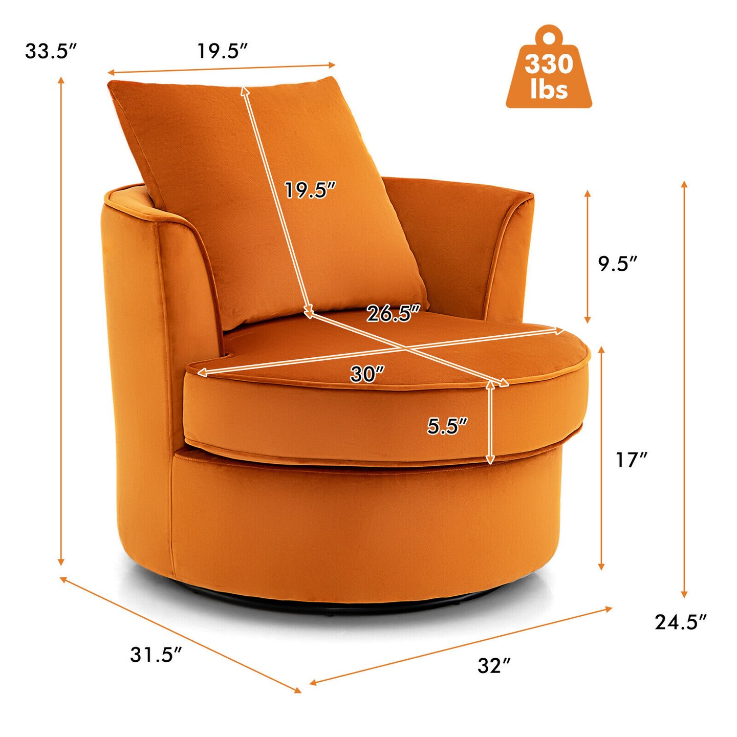 Modern 360&#xB0; Swivel Barrel Chair with No Assembly Needed-Orange