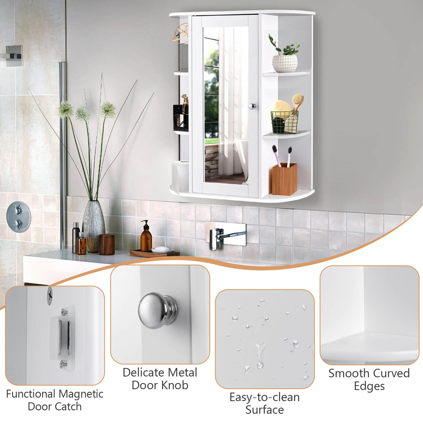 Bathroom Single Door Shelves Wall Mount Cabinet with Mirror