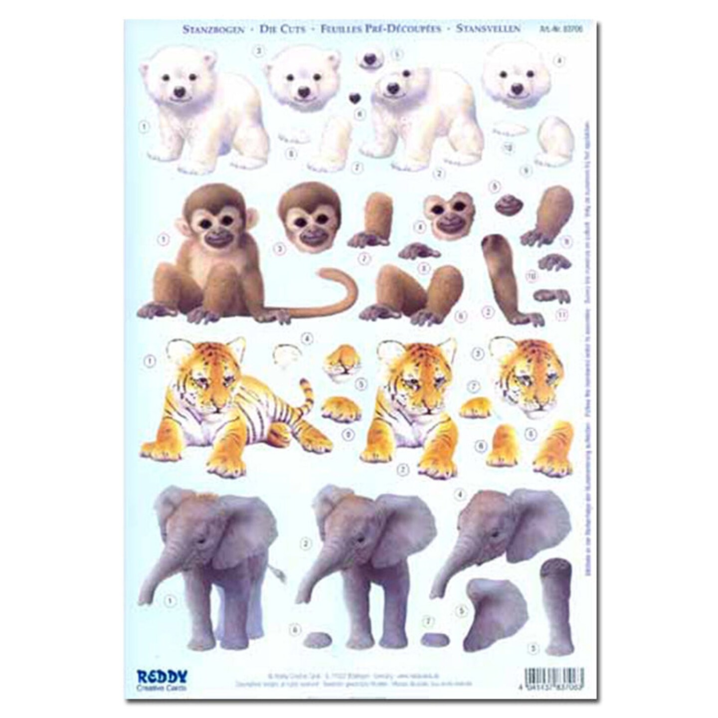 Reddy Creative Cards  Die-Cut 3D Card Toppers - Baby Animals