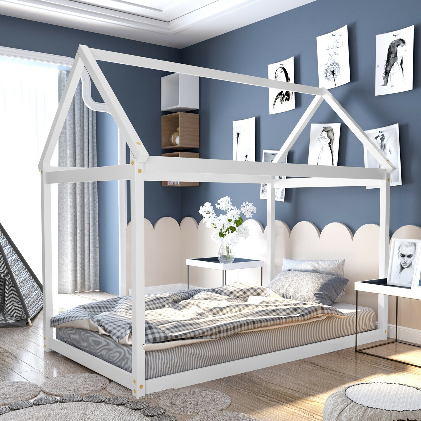 Twin Size Wood House Bed for Kids, Sturdy and Easy Setup