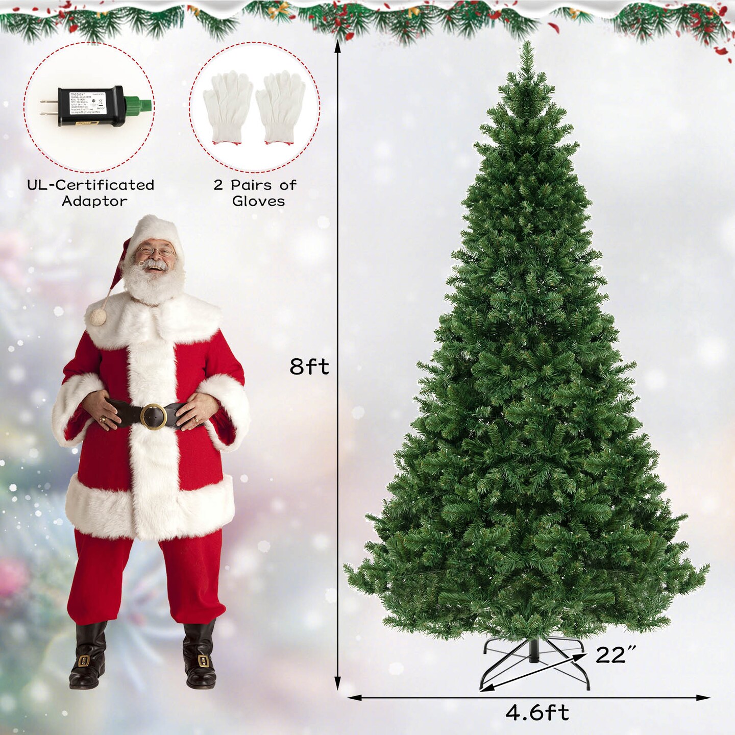 Costway 6/7/8Ft Pre-Lit PVC Christmas Tree Spruce Hinged 560/700/880 LED Lights