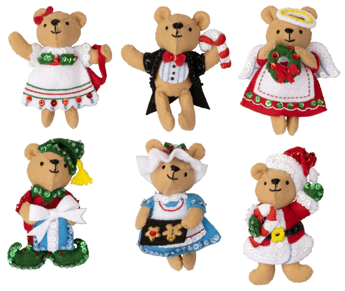 Bucilla Felt Ornaments Applique Kit Set Of 6-Teddy Bear Traditions