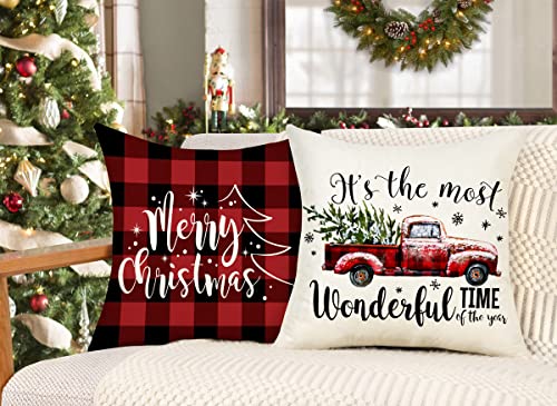 4TH Emotion Buffalo Christmas Pillow Covers 18x18 Set of 4 Red