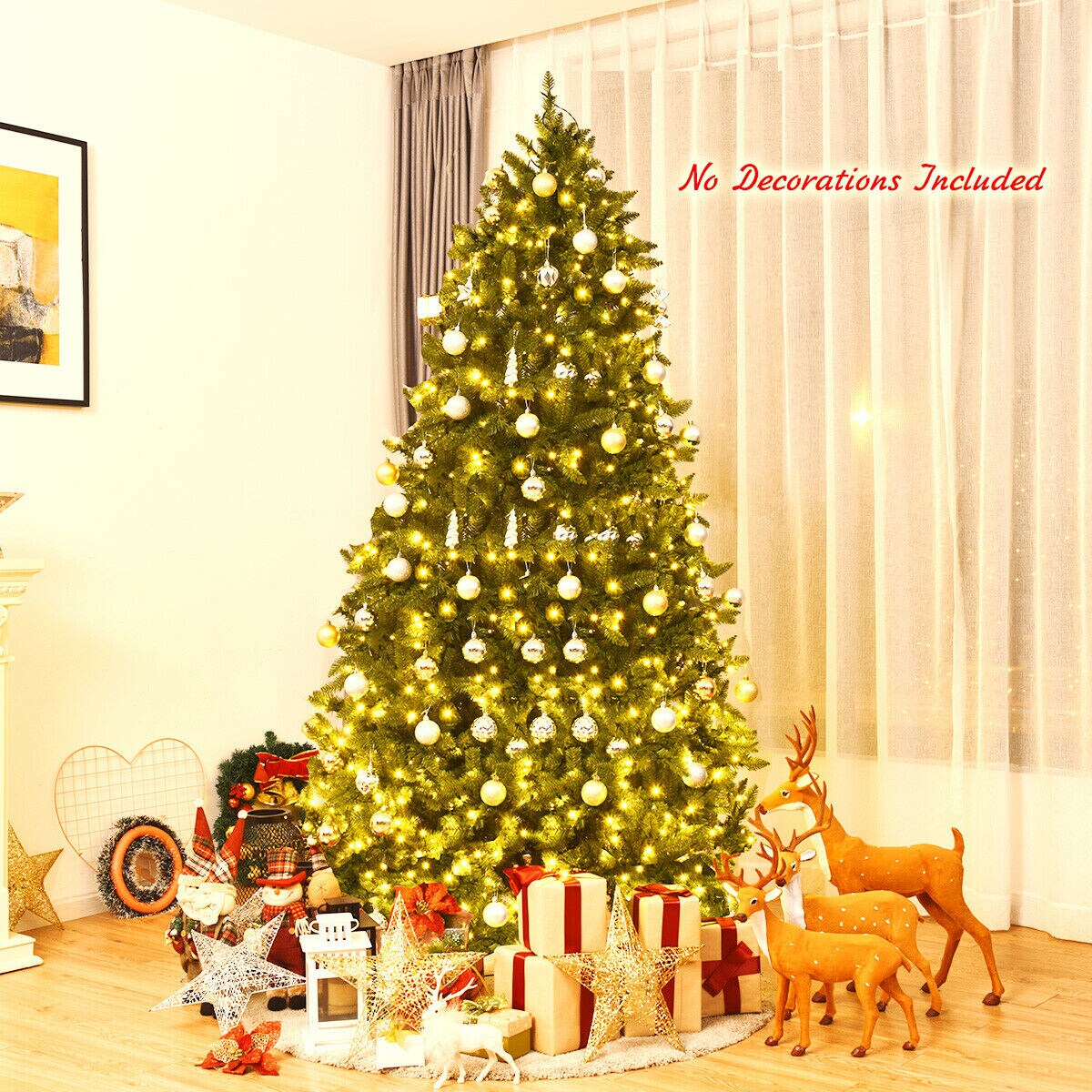 7.5 Feet Pre-lit PVC National Christmas Fir Tree with LED Light and Metal Stand