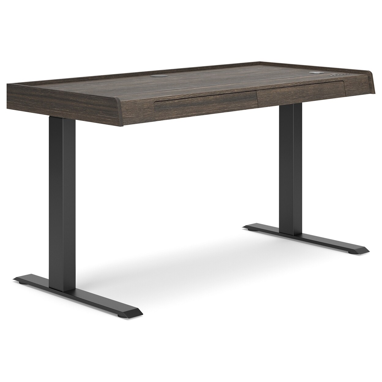 Saltoro Sherpi 55 Inch Desk, Power Adjustable Height, USB Ports, Wood Grain, Dark Brown-