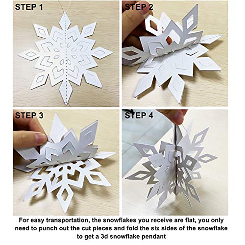 OuMuaMua Winter Christmas Hanging Snowflake Decorations, 12PCS Snowflakes Garland &#x26; 12PCS 3D Glittery Large White Snowflake for Christmas Winter Wonderland Holiday New Year Party Home Decorations