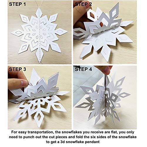 Christmas Snowflake Hanging Decorations 12pcs Silver Paper Snowflakes Garlands for Christmas Winter Wonderland Holiday New Year Home Ornament, Size